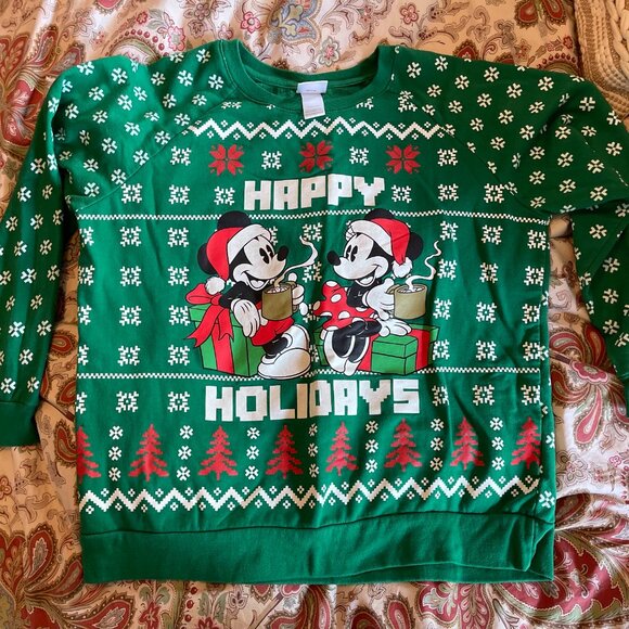 Women's DISNEY Holiday Sweatshirt Mickey Minnie XL NICE!!! - Picture 2 of 8